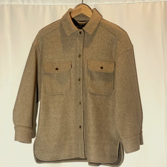 Zara tan utility jacket with pockets and gold buttons - Picture 1 of 8